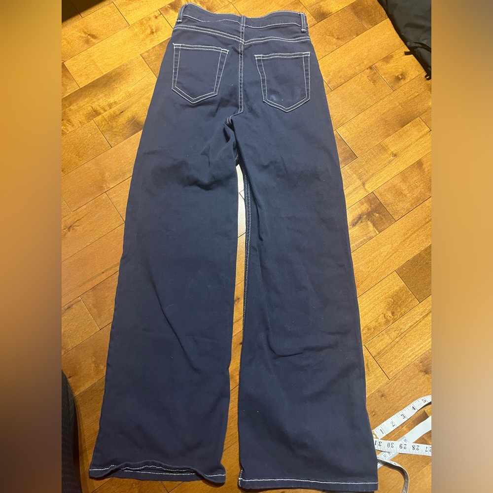 H&M Divided Navy Wide Leg Navy Denim Size 2 Baggy Skater Cotton Blend Minimalist - Picture 2 of 10
